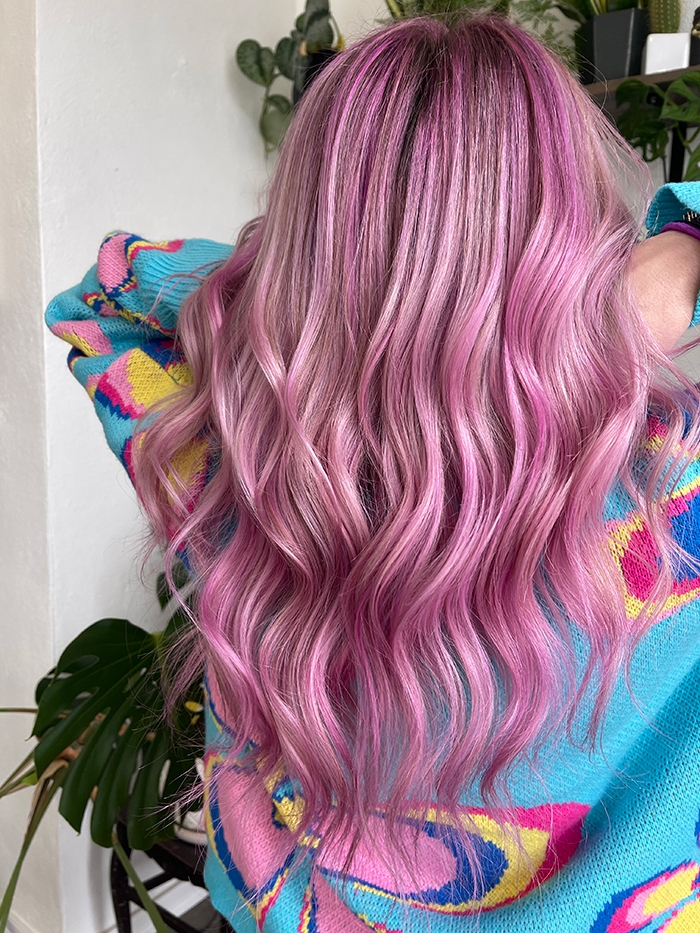 Wavy pastel pink hairstyle by Ashley